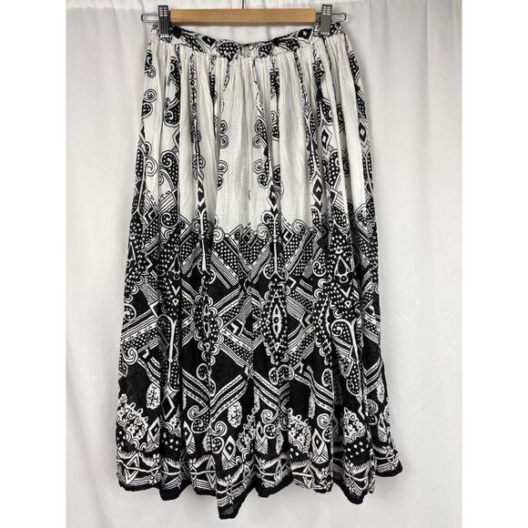 Sara Studio A-Line Midi Skirt Black White Boho Y2K 50’s Vintage 2000’s Retro - Picture 1 of 5